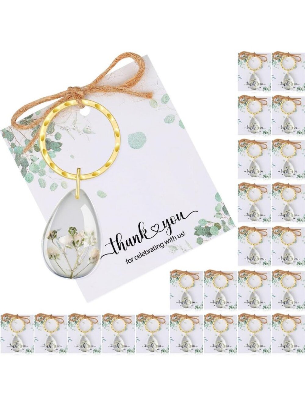 24-Pack Dried Flower Keychain Baby Shower Favors, Unique Return Gifts Set